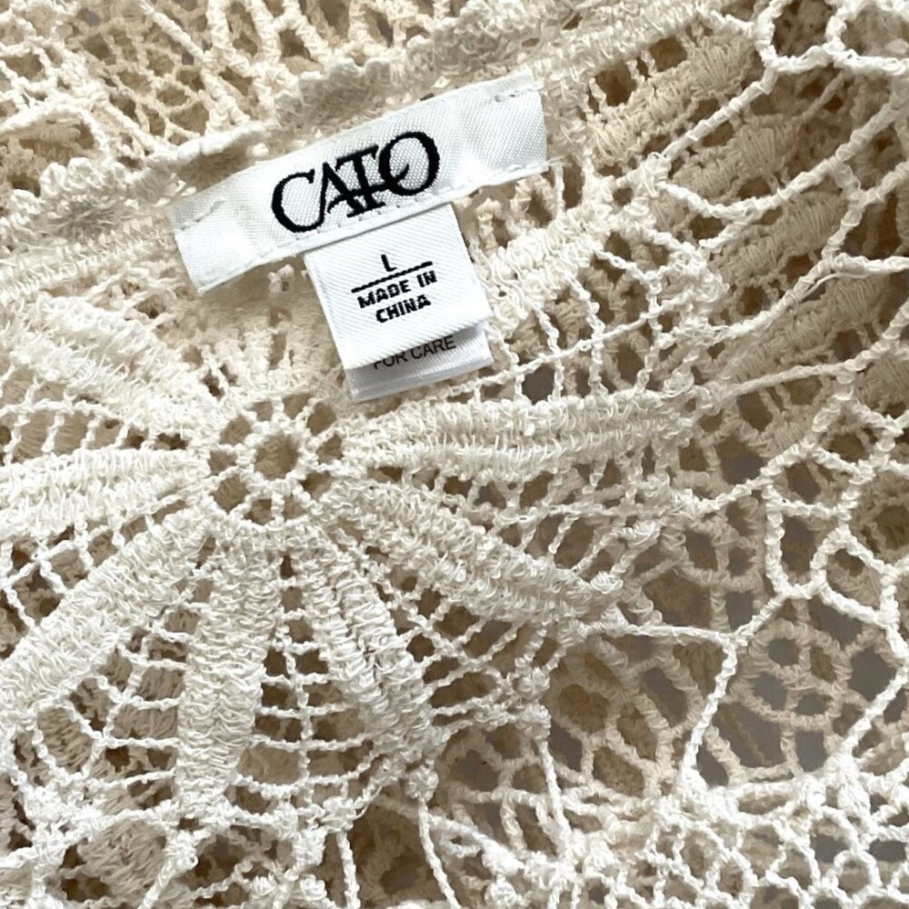 CATO CROCHET FLORAL  LACE FRINGE BOHO OPEN FRONT CARDIGAN - Picture 14 of 16